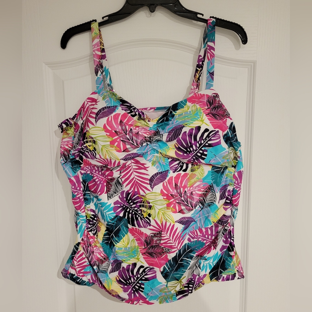 Swimsuits for All, Tankini Two Piece, Olive Palm Design, Size 16